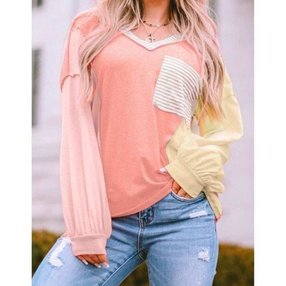 Striped Color Block Splicing Long Sleeve T Shirt X LARGE (9998) - Picture 2 of 8